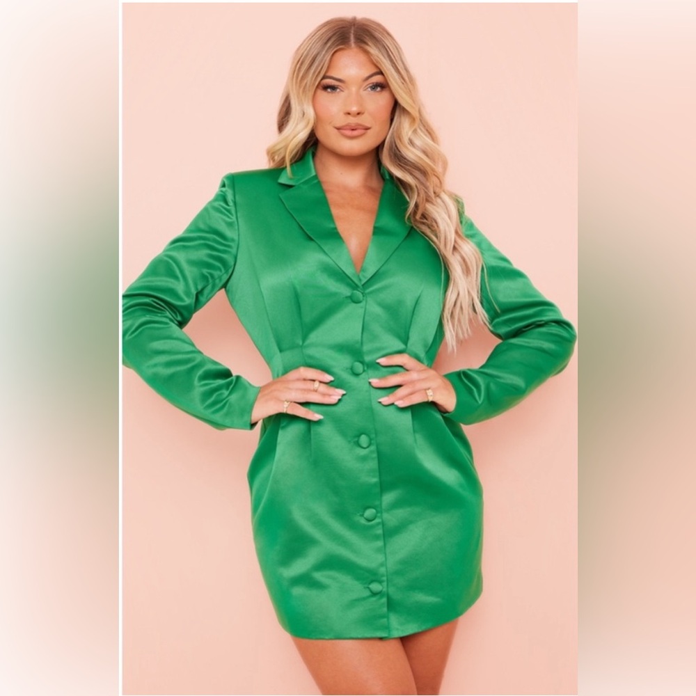 Green Satin Blazer Dress